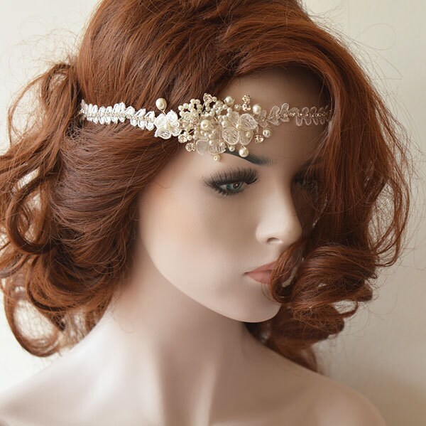Lace Pearl Wedding Headpiece Bridal Hair Accessory
