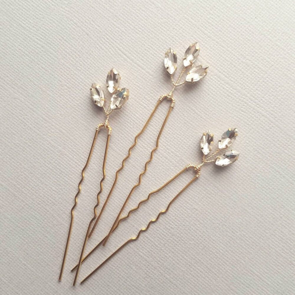 Rhinestone Wedding Hair Piece, Bridal Pins, Gold Hairpieces, Vine, Leaf Hairpiece, Comb, Headpiece