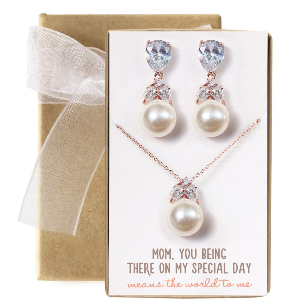Wedding Gift, Mother Of Bride Groom Pearl Necklace, Earrings, Jewelry Set