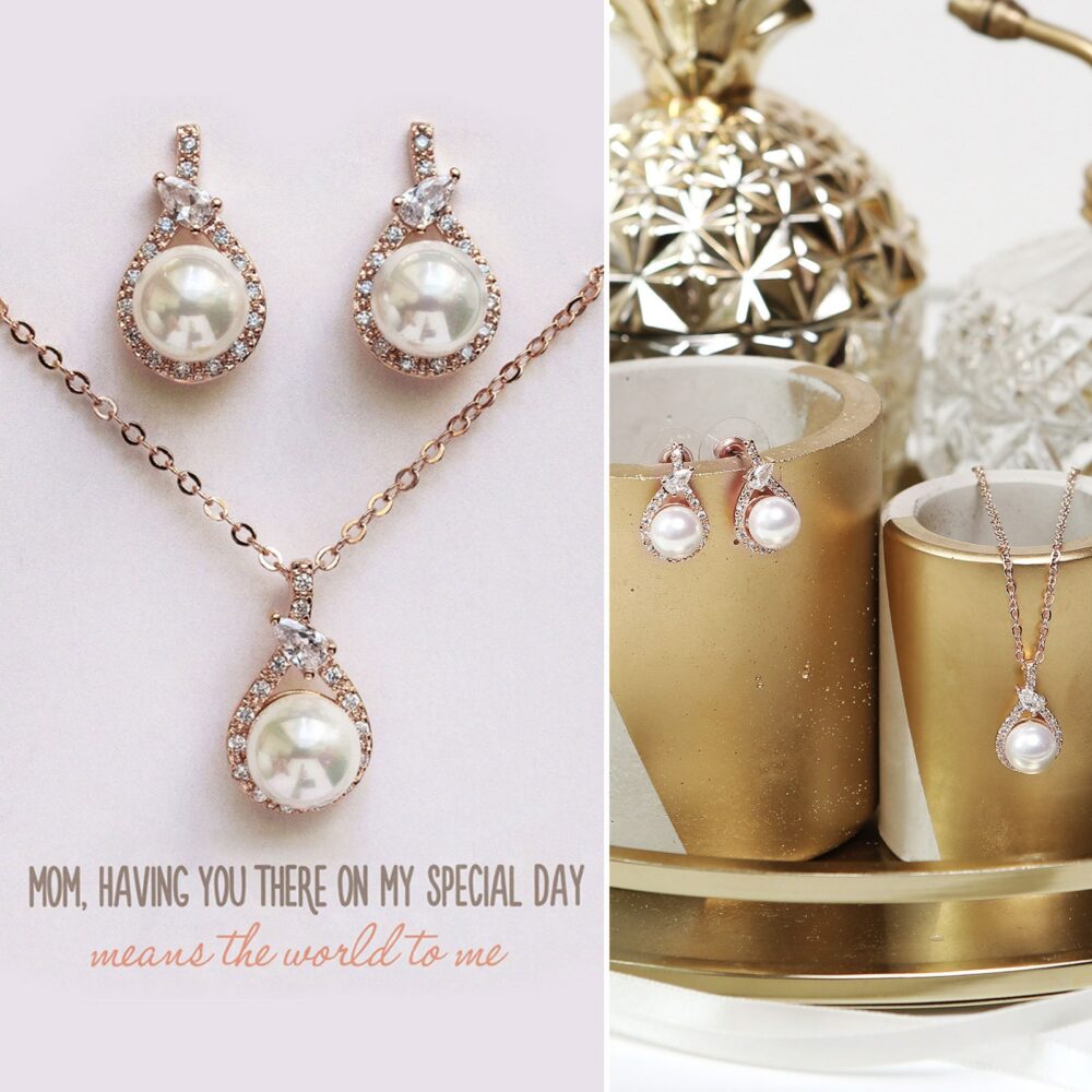 Wedding Gift, Mother Of Bride Groom Pearl Earrings, Necklace, Jewelry Set