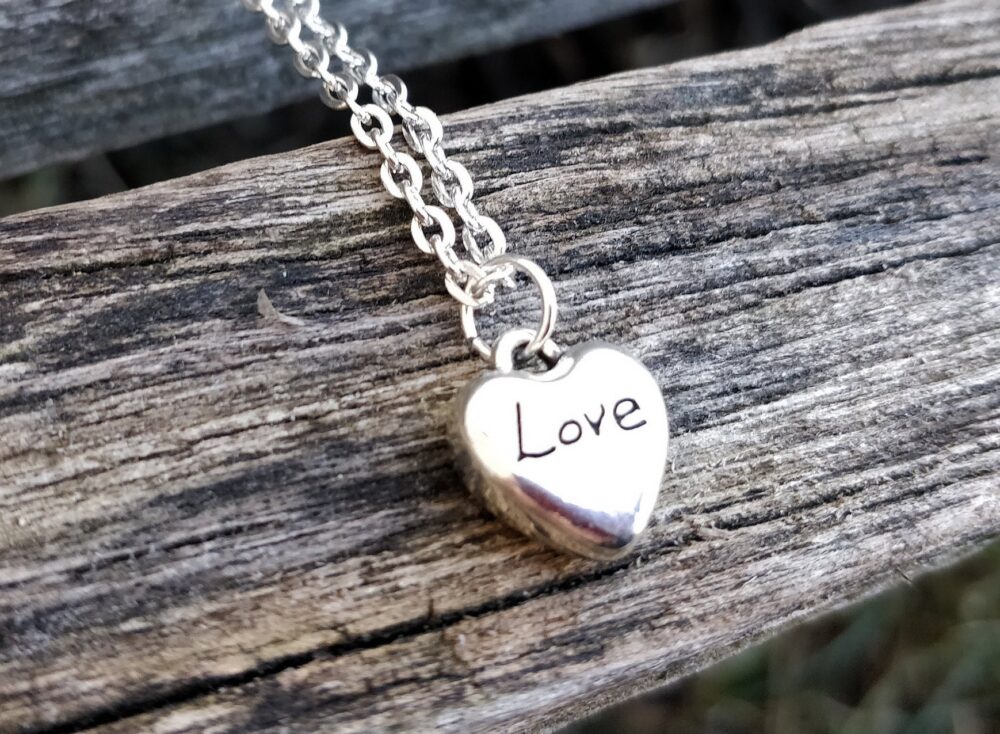 Heart Love Necklace, Silver. Wedding Gift, Bridesmaid, Mom, Anniversary Gift. Shamrock. St. Patrick's Day