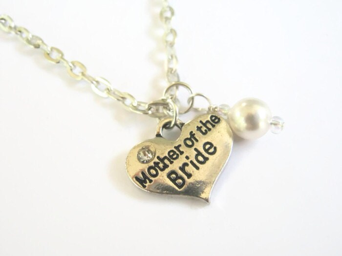 Mother Of The Bride Necklace, Jewelry, Personalized Heart Wedding Pearl Bridal Choose Your Color