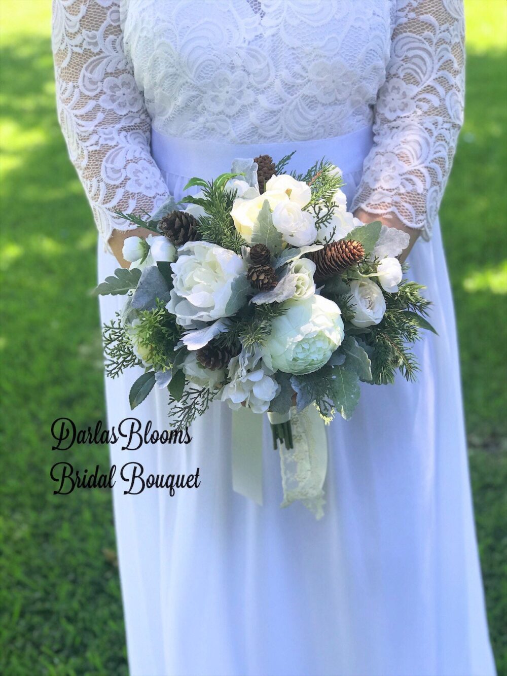 Winter Bouquet, Wedding Rustic Bridal Pine Cone Country Wedding, Wedding, Evergreen White Bouquet