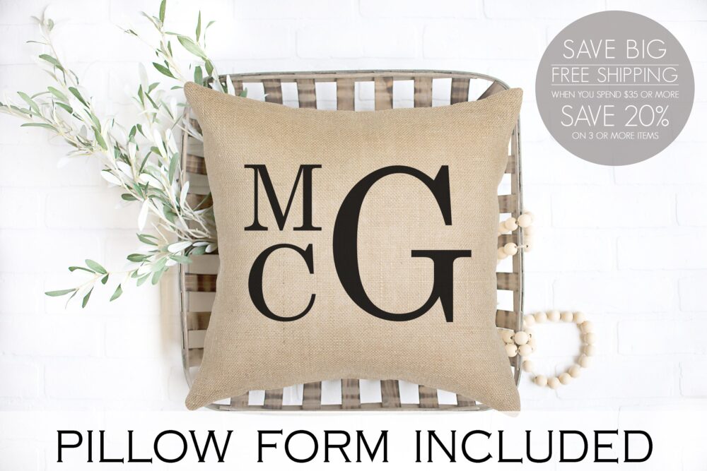 stacked Monogram, Personalized Wedding Gift, Pillow With Triple Initial Monogram