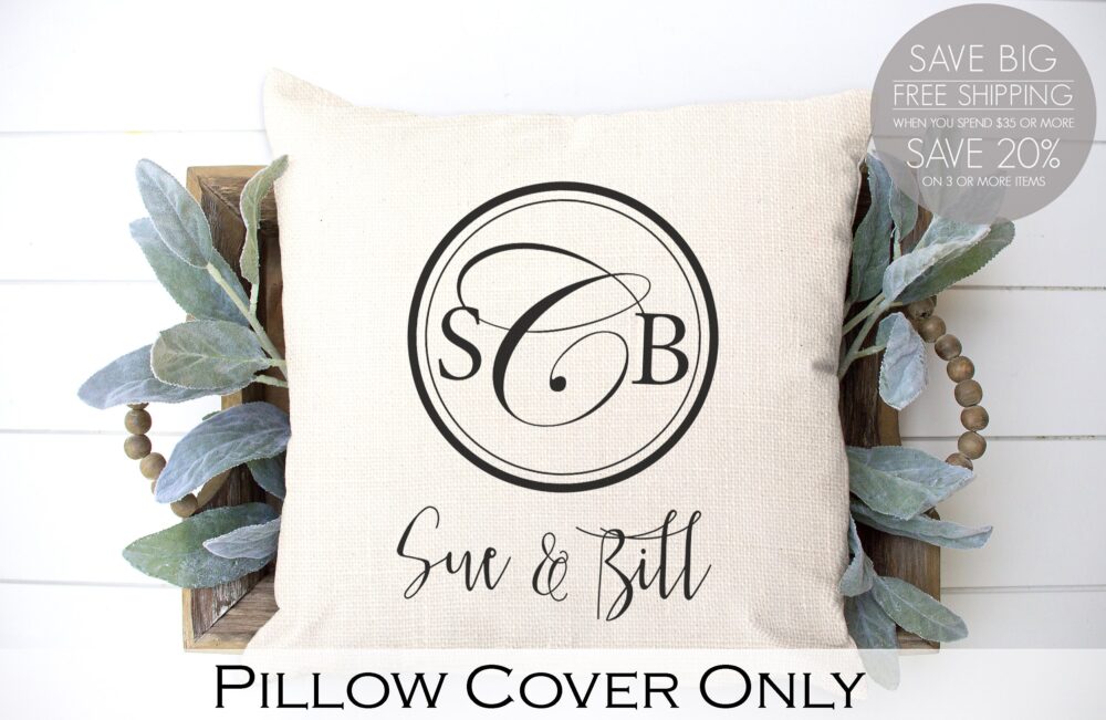 Circle Monogram, Monogram Pillow, Wedding Gift, Linen Pillow Cover, Personalized Monogrammed Engagement Gift