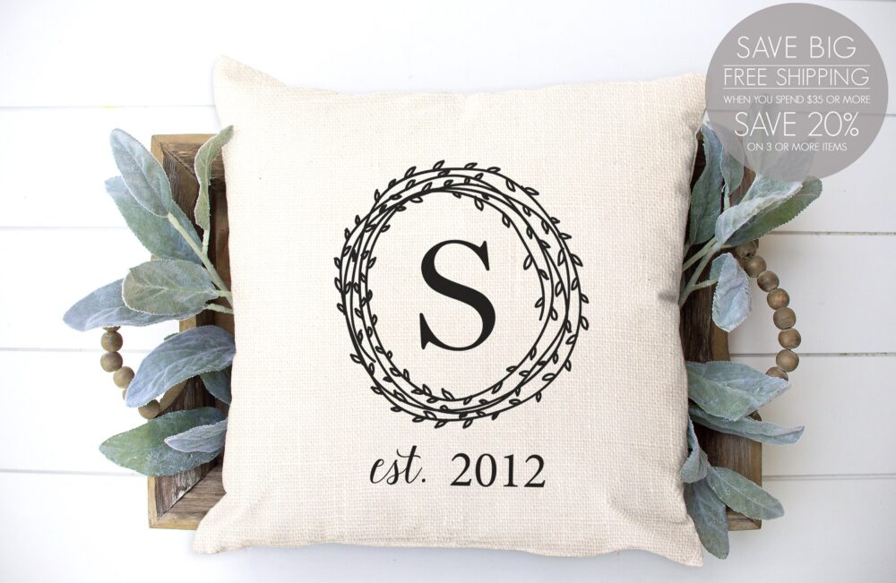 Couples Gift For Wedding, Monogram Pillow, Monogrammed Gift, Pillow Cover, Personalized Wedding Last Name Established Date