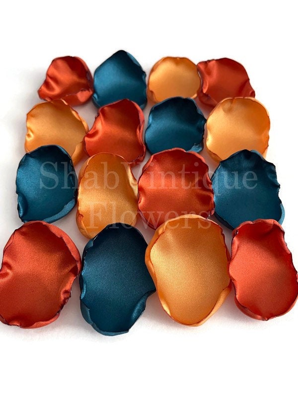 Fall Boho Wedding Decor, Teal, Rust, Marigold Petals, Flower Girl Aisle Decor