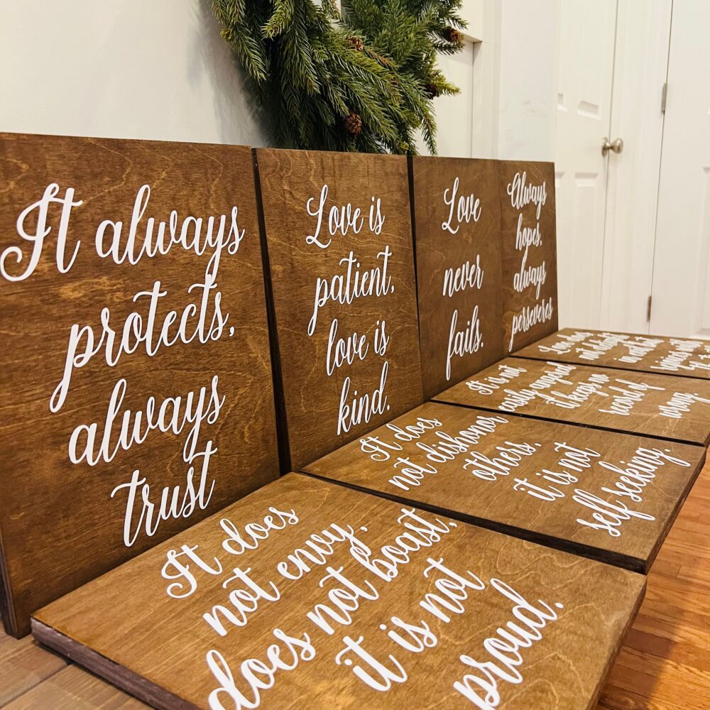 Rustic Wedding Aisle Signs 1 Corinthians 13, Set Of 8