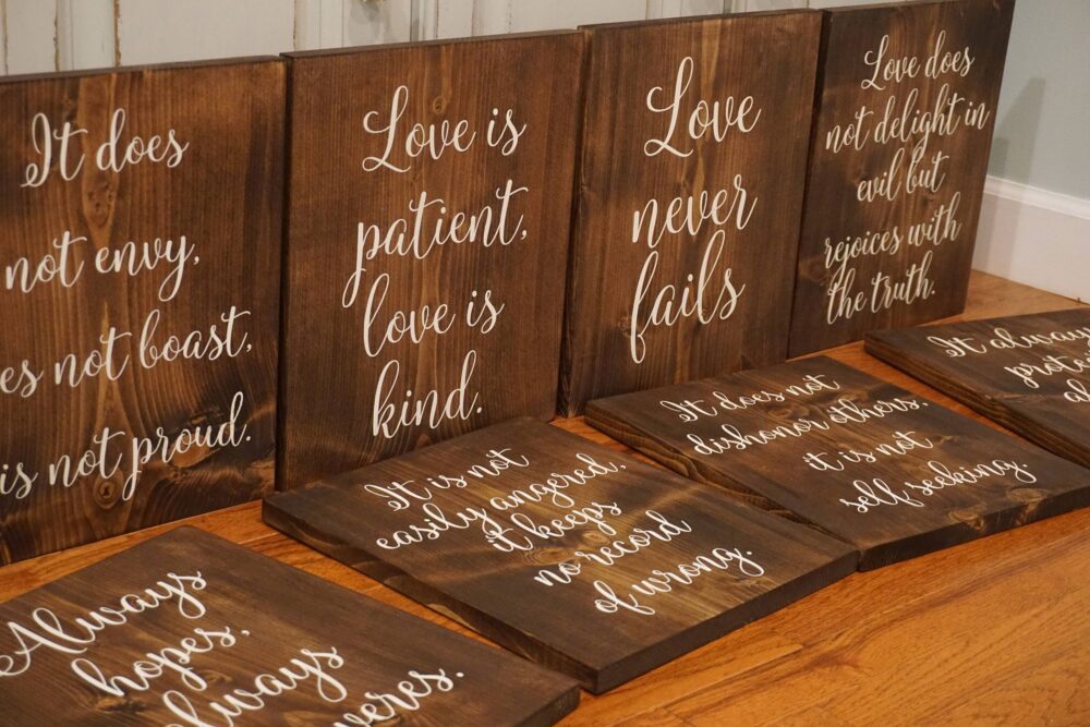 Rustic Wedding Aisle Signs 1 Corinthians 13, Set Of 8