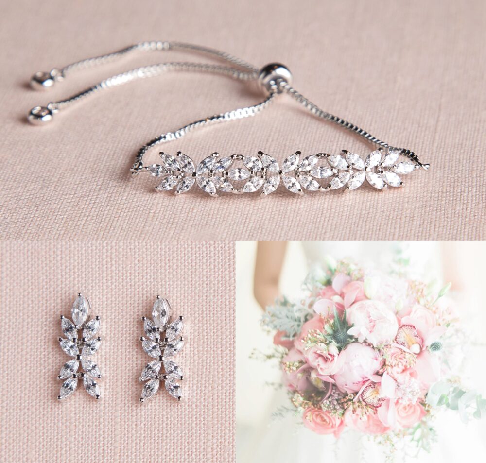 Crystal Bridal Bracelet, Wedding Flower Girl, Delicate Leaf Tennis Dainty Jewelry, Bridesmaid Jewelry, Willow Jewelry