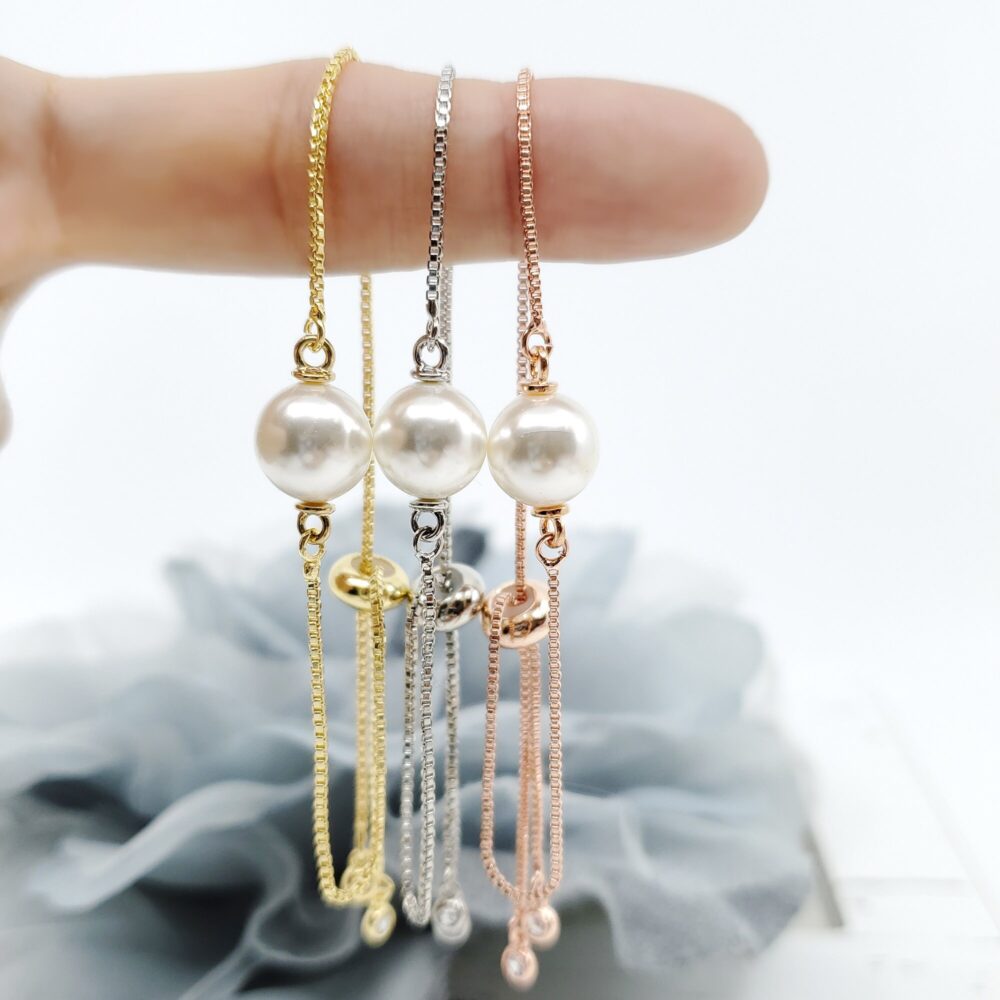 10mm Simple Pearl Adjustable Wedding Bracelet, Bridesmaids Bracelet Gift, Handmade Bridesmaid Flower Girl Bracelet, Custom Gifts