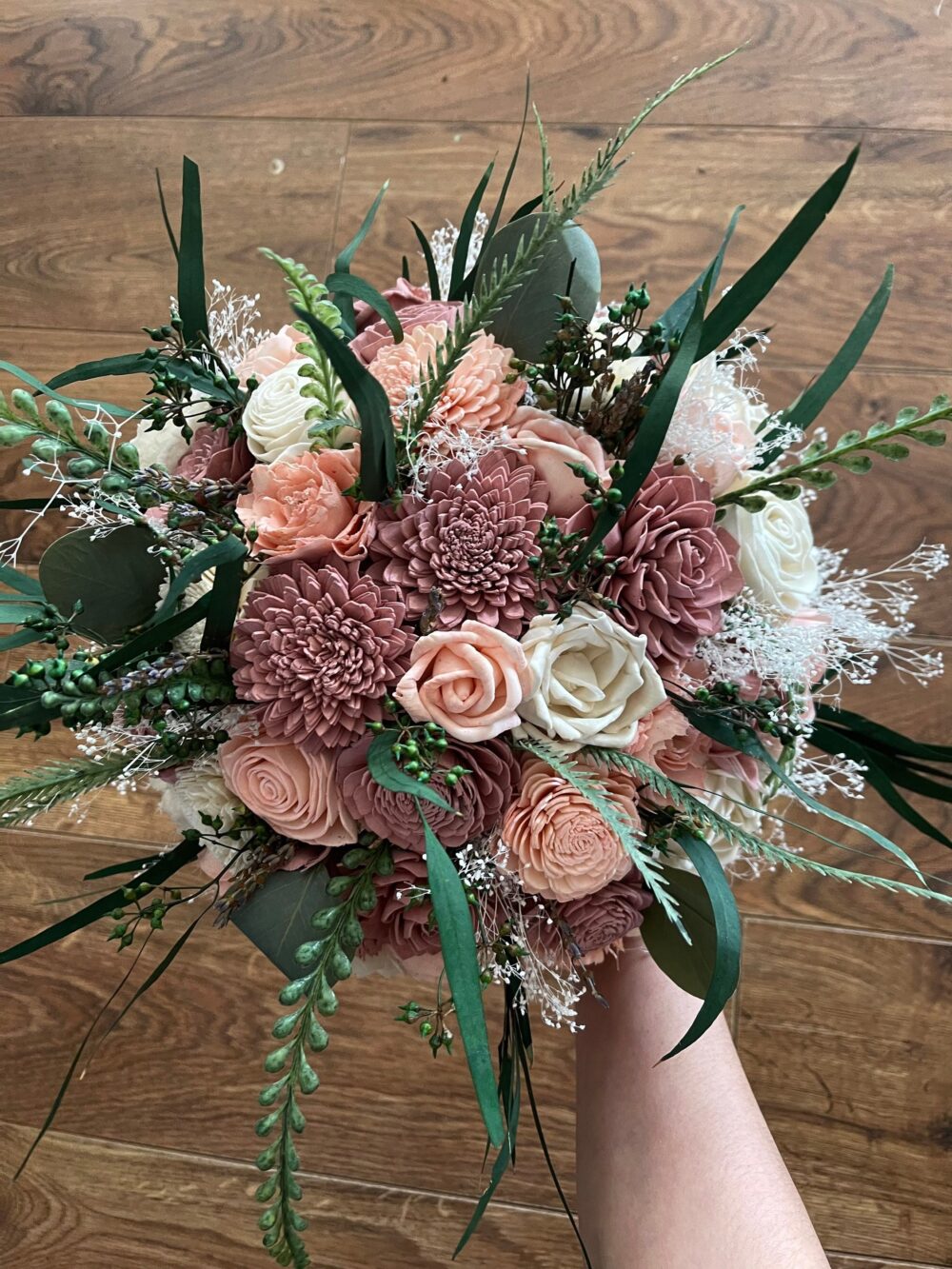 Dusty Rose Wedding Bouquet, Winter Flowers, Sola Wood Flowers