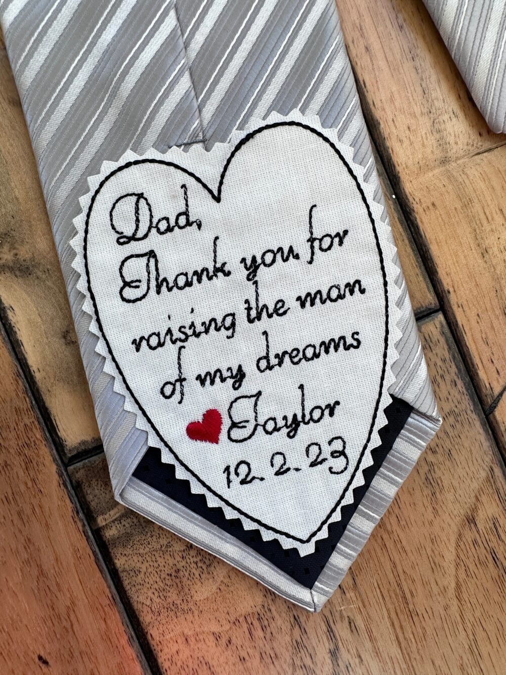 Iron-On Father Of Bride Embroidered Tie Patch, Personalized Wedding Heart I Loved You First Suit Label For Dad, Custom Patch