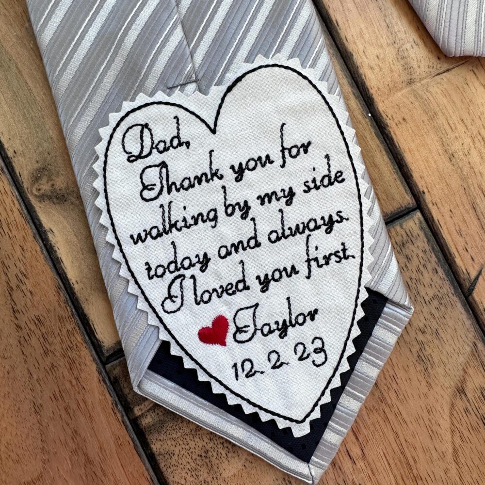 Father Of Bride Heart Tie Patch Personalized, Embroidered Label For Wedding, Dad Custom Tie Patch Gift, Iron On Or Sew