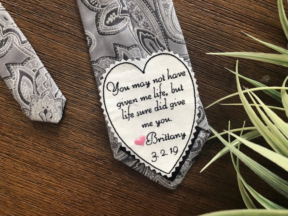 Stepfather Of The Bride Tie Patch Gift From Bride, Stepdad Personalized Heart Patch, Custom Embroidered