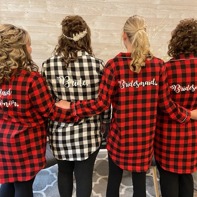 Flannel Bridesmaid Shirts Long Sleeves, Shirts Set Of 6, 7, 8, 9, 10 Shirts, & Plaid Personalized