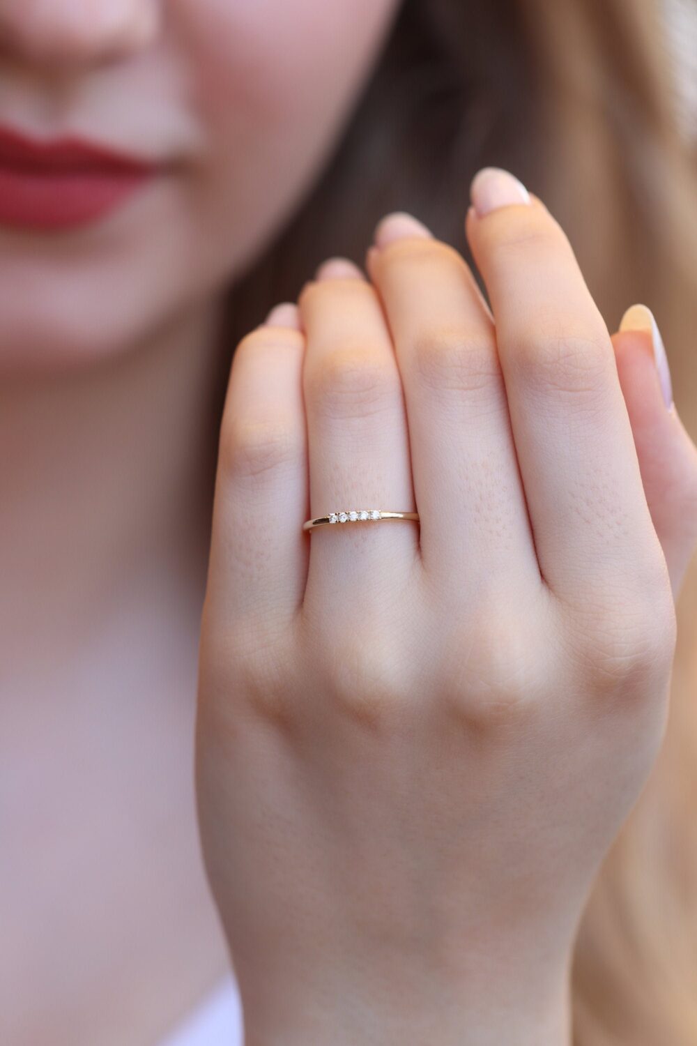 Gold Engagement Diamond Ring/Dainty Wedding 14K & 18K Minimalist Available in Gold, Rose & White