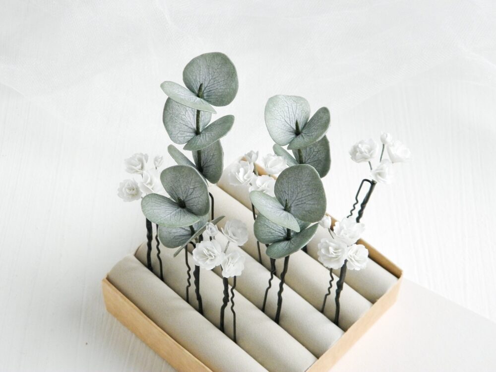Greenery Wedding Hair Piece Babys Breath Pins Eucalyptus Bridal Floral Accessories For Bride