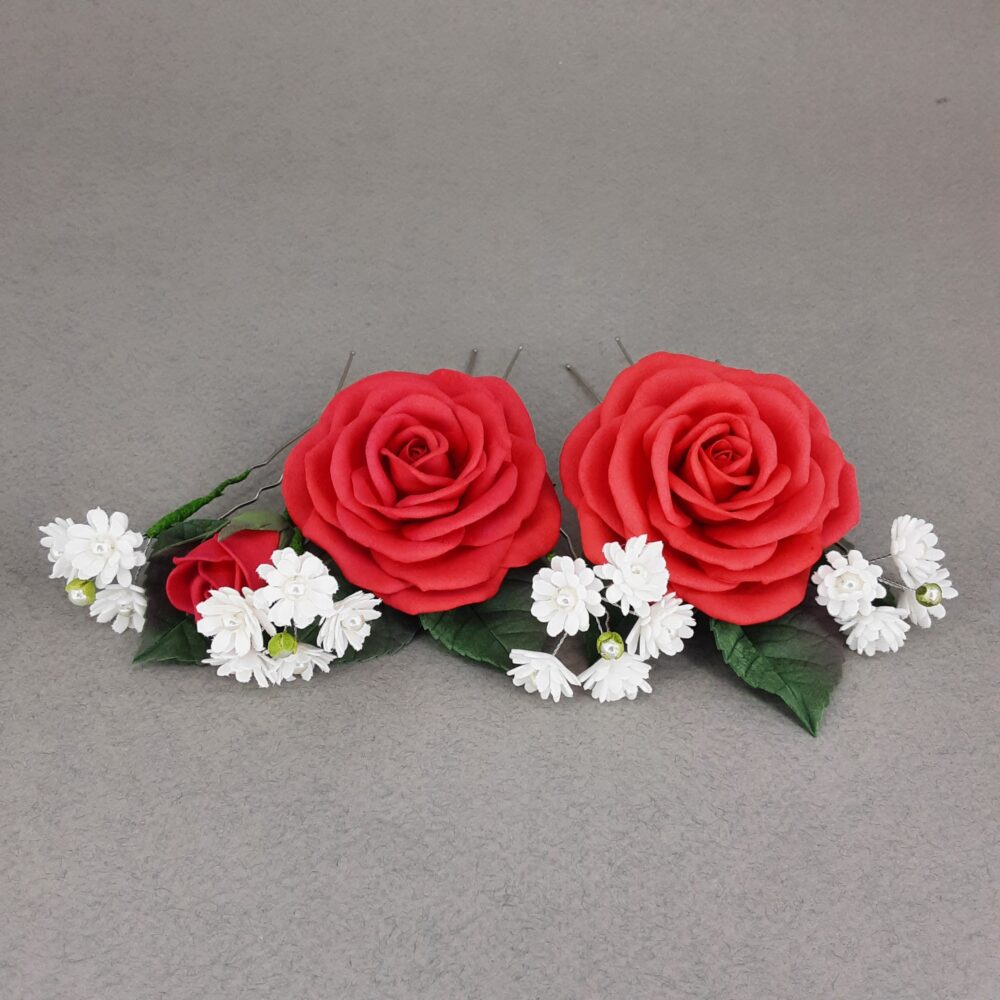Red Rose Hair Pins Wedding Piece Babys Breath Bridal Flower For Bridesmaids