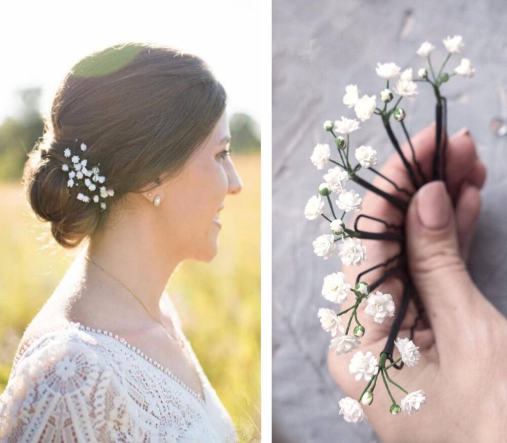 Wedding Flower Bobby Pins Baby Breath Hair Piece