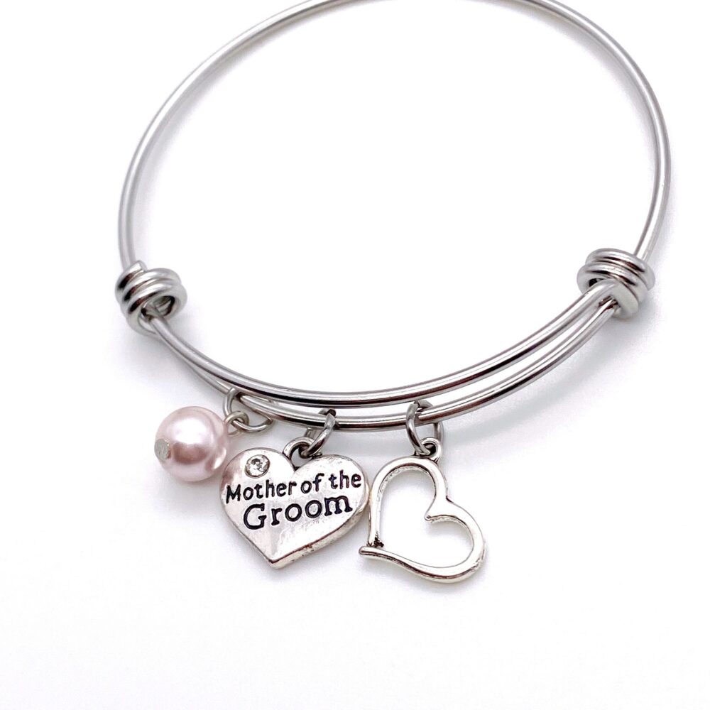 Mother Of The Groom Gift - Wedding Jewelry In-Law For New in Law Silver Bangle Charm Bracelet Destination