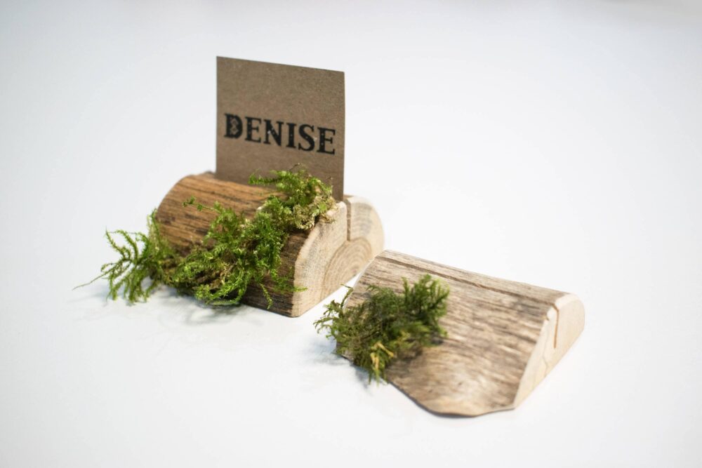 1 Sample - Moss Name Card Holder, Wedding Holders, Rustic Place Cards, Wooden Holder