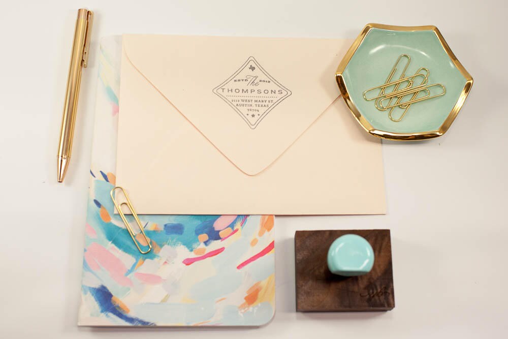 Modern Diamond Wedding Address Stamp Robins Egg Blue Handle