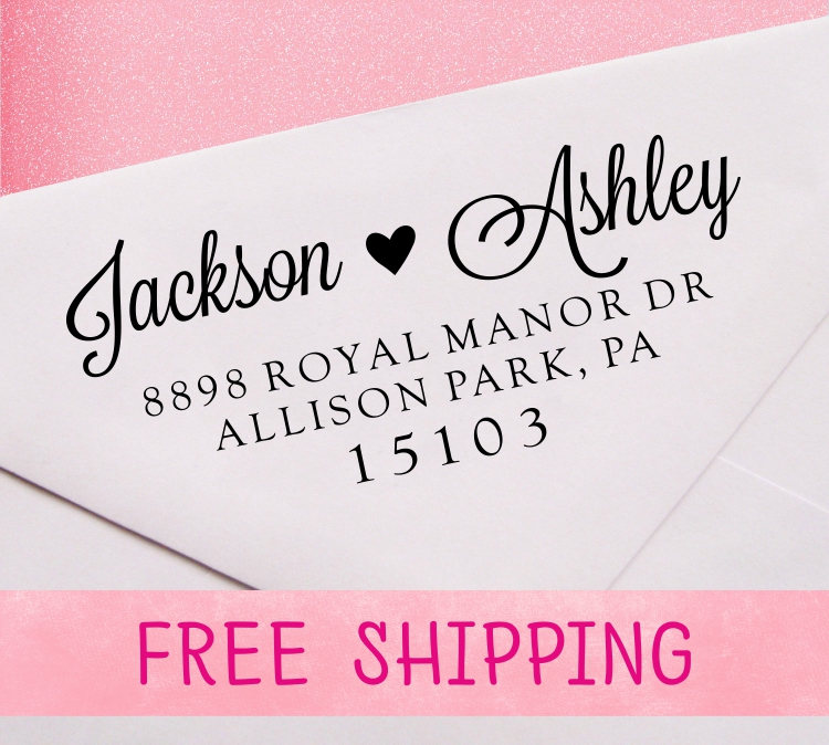 Wedding Address Stamp Self Inking Calligraphy Heart Design