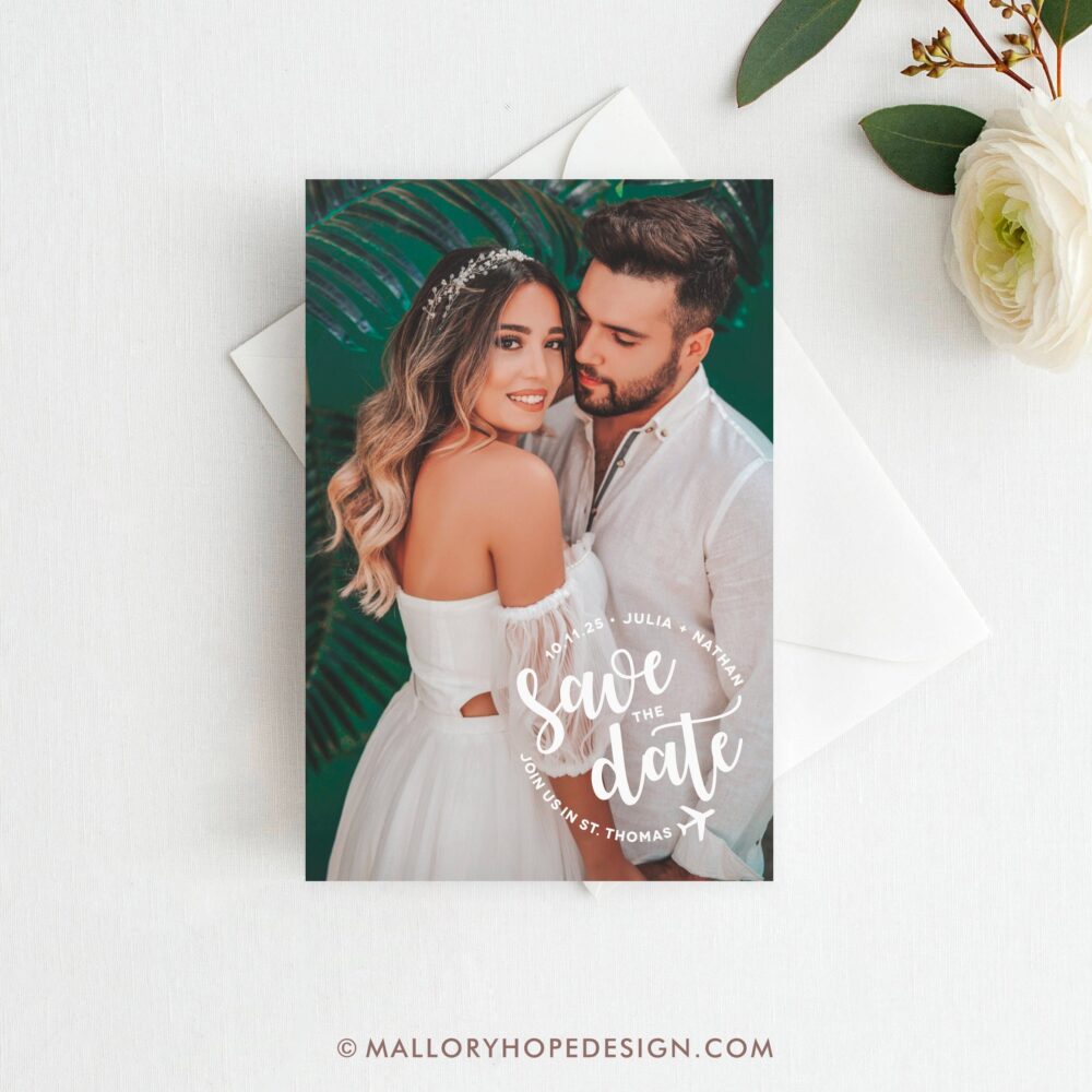 Destination Wedding Save The Date, Magnet, Beach Photo Boarding Pass, Tropical