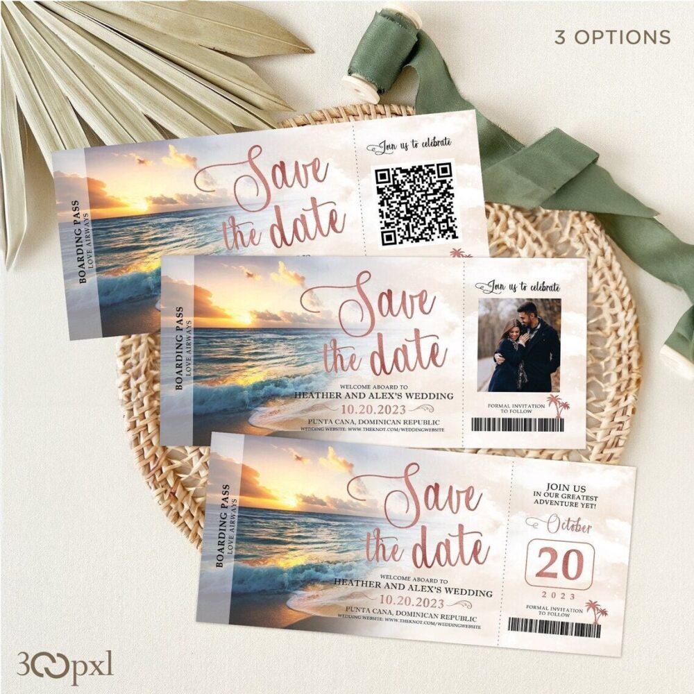 Sunset Beach Wedding Save The Date Boarding Pass Magnet