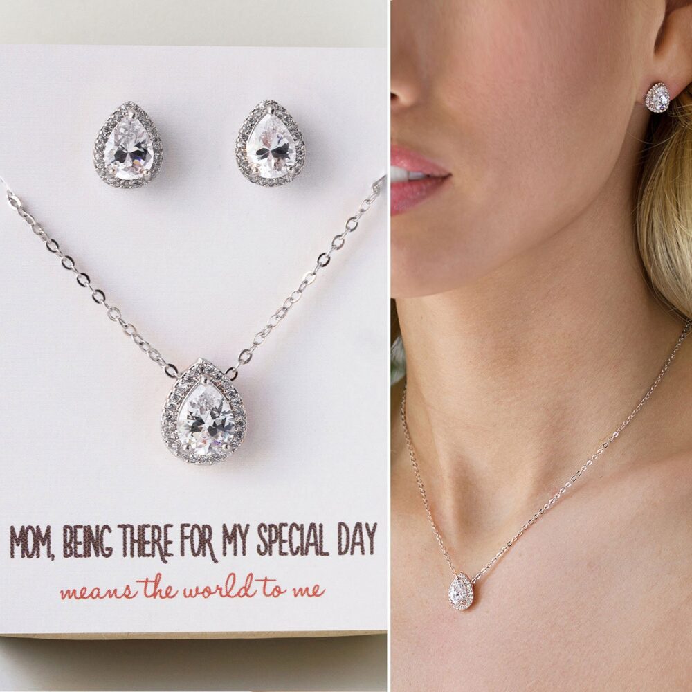 Mother Of The Bride Gift, Wedding Groom Bridal Shower Jewelry, Jewelry Set, Crystal Necklace