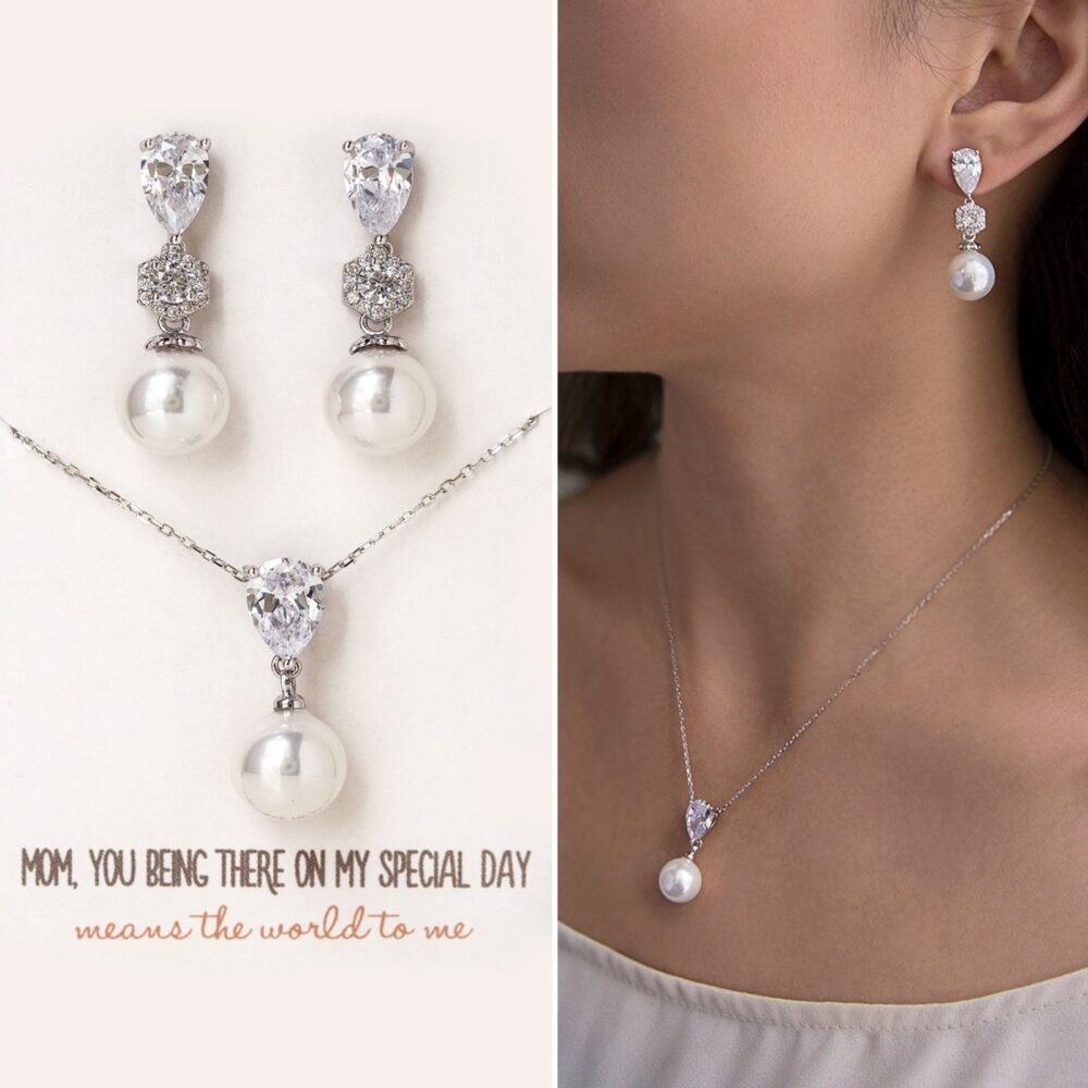 Wedding Gift, Mother Of Bride Groom Pearl Earrings, Necklace, Jewelry, Jewelry Set