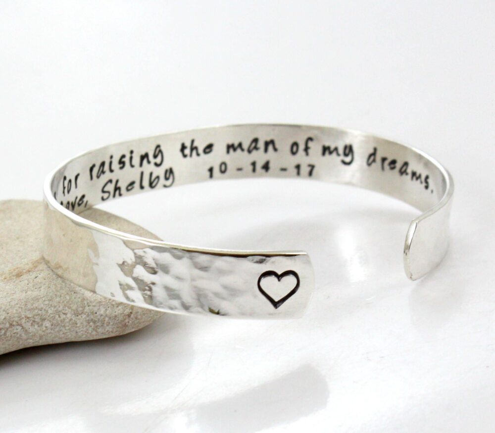 Wedding Cuff - Mother Of Groom- Personalized- Thank You For Raising The Man My Dreams Sterling Silver Bangle- Personalized Bracelet