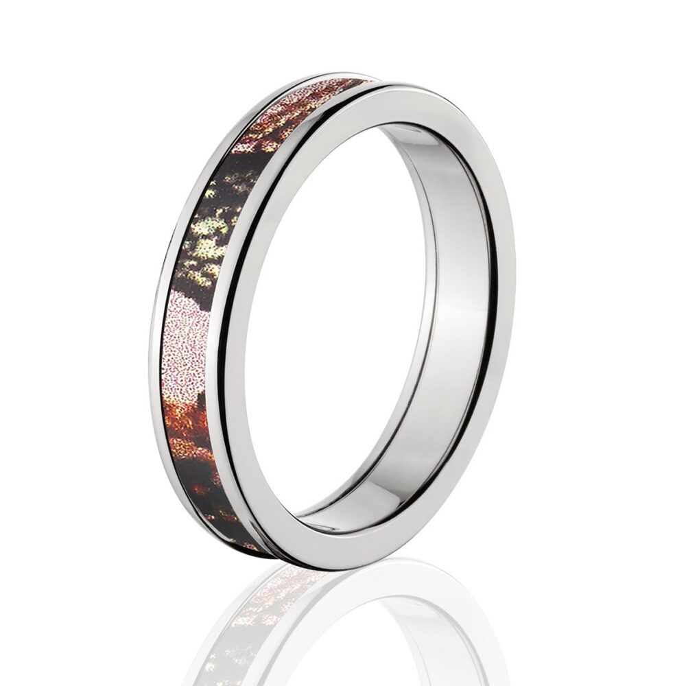 Pink Mossy Oak Camo Wedding Band Cobalt Chrome Camouflage Ring, Women's Jewelry