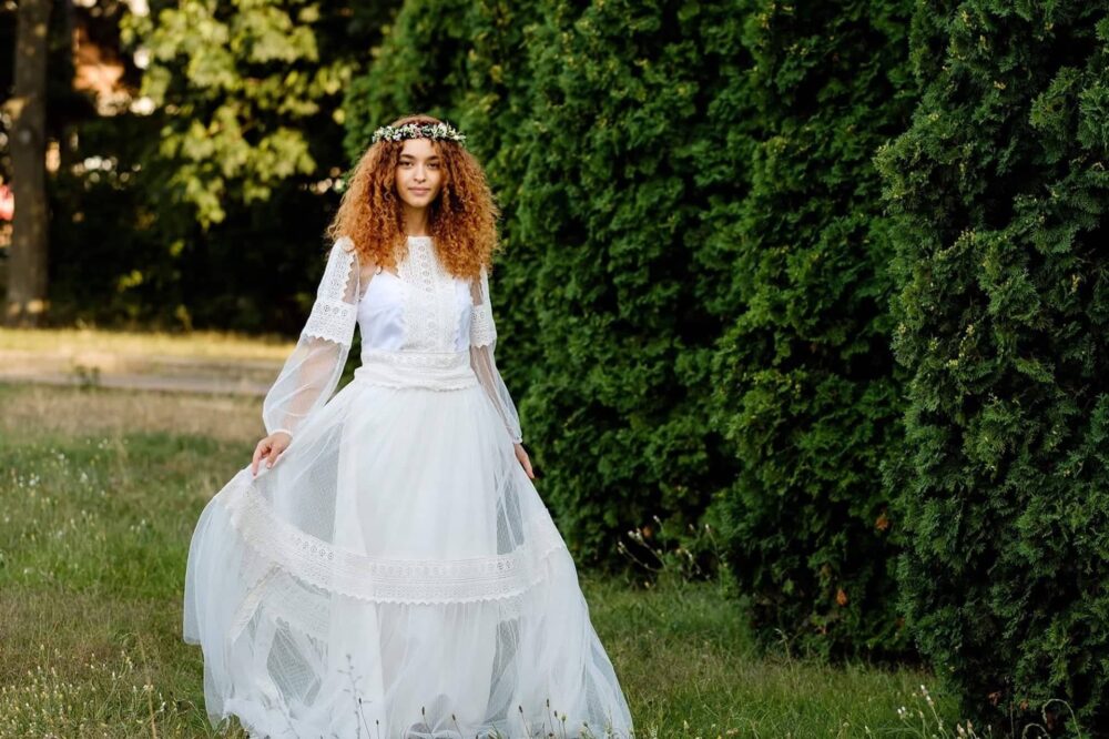 Vintage Style Tulle Wedding Dress Polka Dot Bohemian Bridal Gown