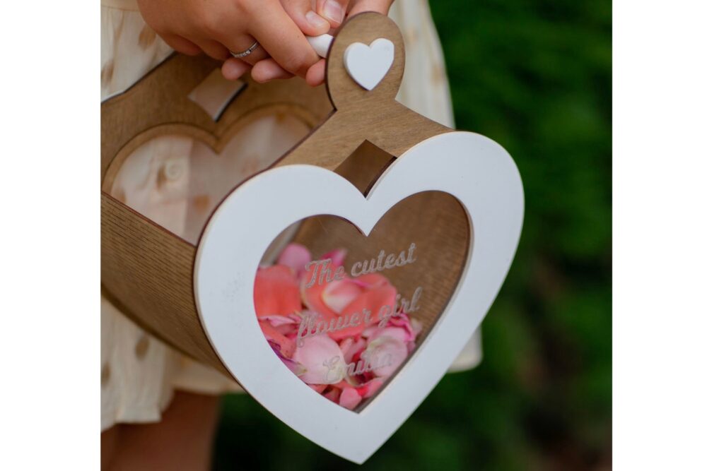 Personalized Wedding Flower Girl Basket, Bucket For Petals Or Confetti