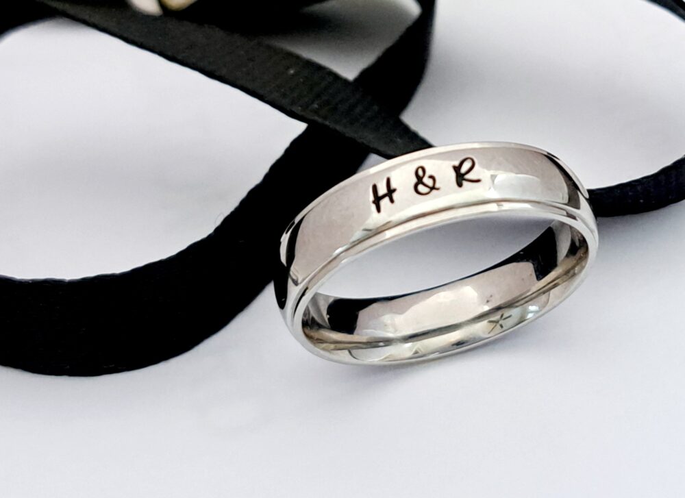 Mens Stainless Steel Name Ring, Mens Personalized Engraved Custom Promise Fathers Dad Ring