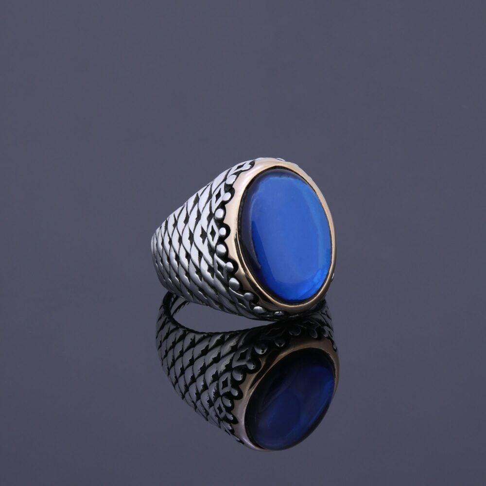 Mens Sapphire Ring, Vintage Engagement Statement Cool Wedding Ring For Men, Anniversary Blue Cabochon Stone Silver Jewelry