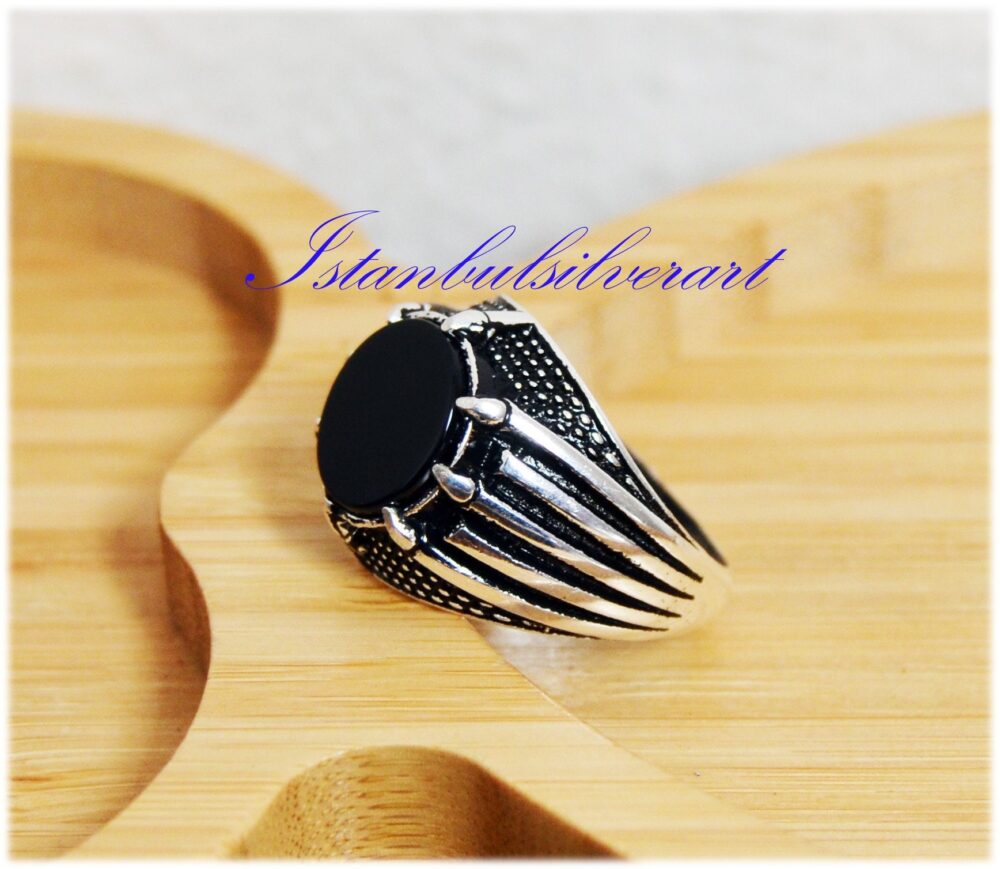 Handmade 925 Sterling Silver Mens Onyx Ring Ottoman Turkish Style