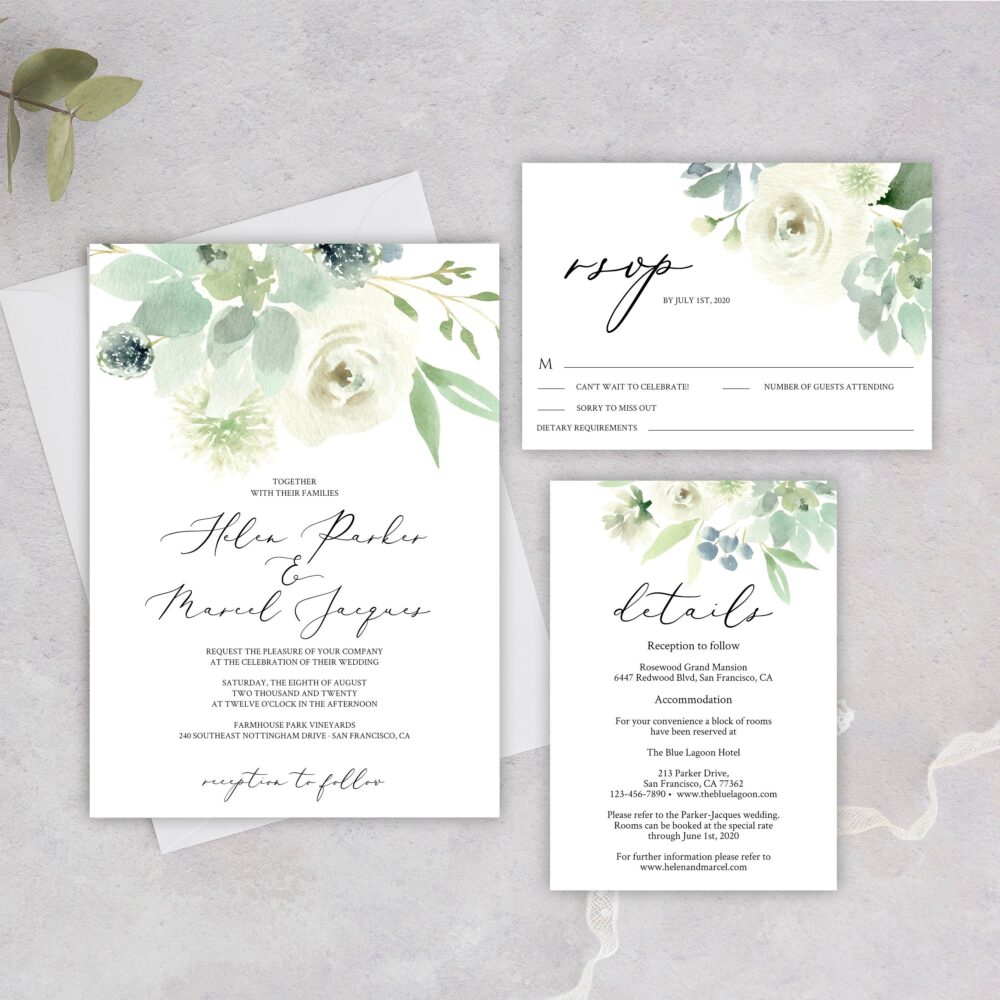 Succulent Wedding Invitation, Fully Editable, Printable Invitation Template, Suite, Invite Templett, Set, C15