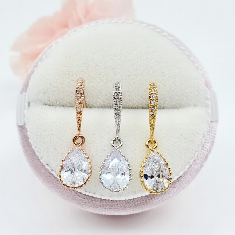 Teardrop Cz Wedding Bridal Jewelry, Earrings, Bridesmaid Earrings Gift, Bridal Party Gift, Personalized Gift Custom Message