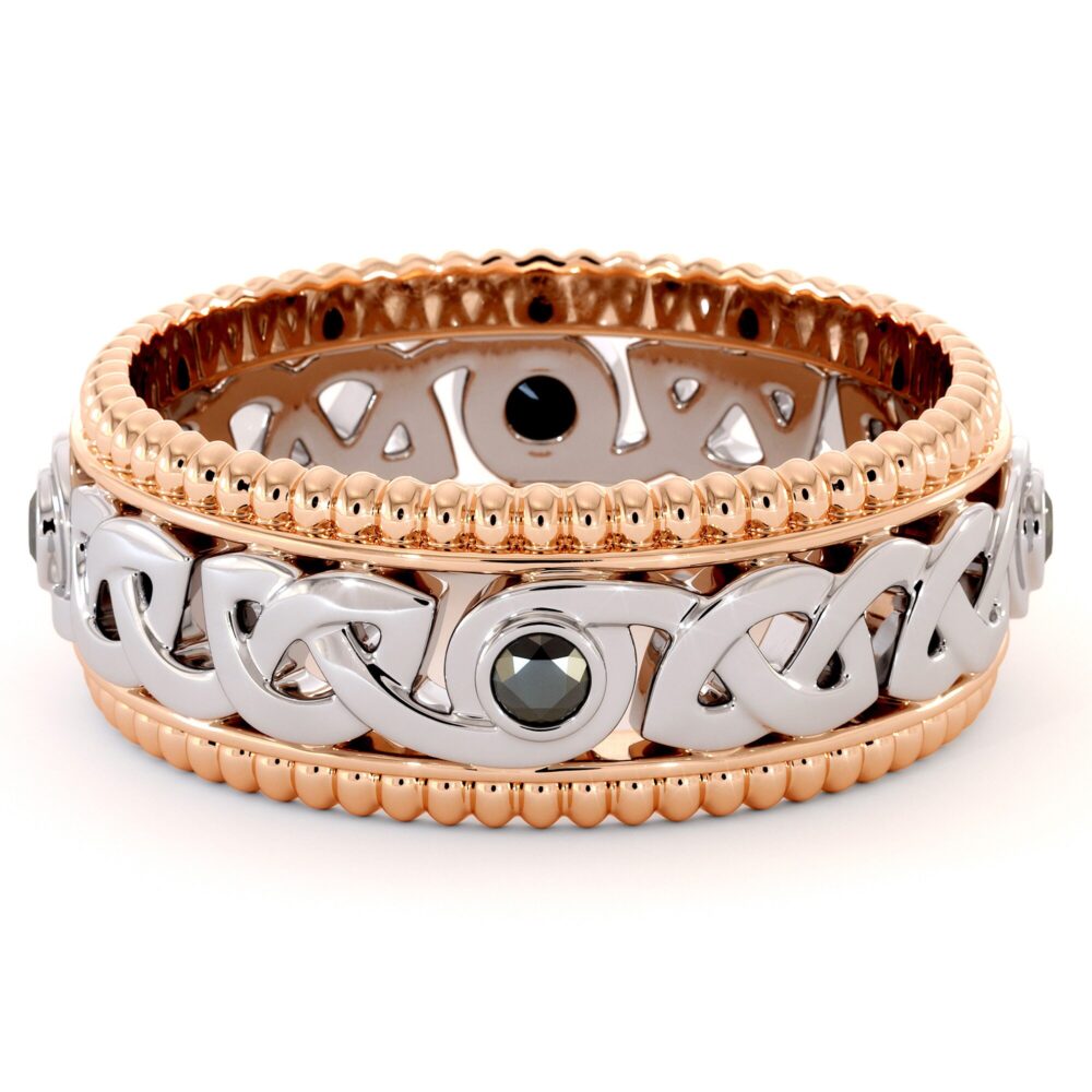 Mens Black Diamond Eternity Ring Two Tone Gold Wedding Band