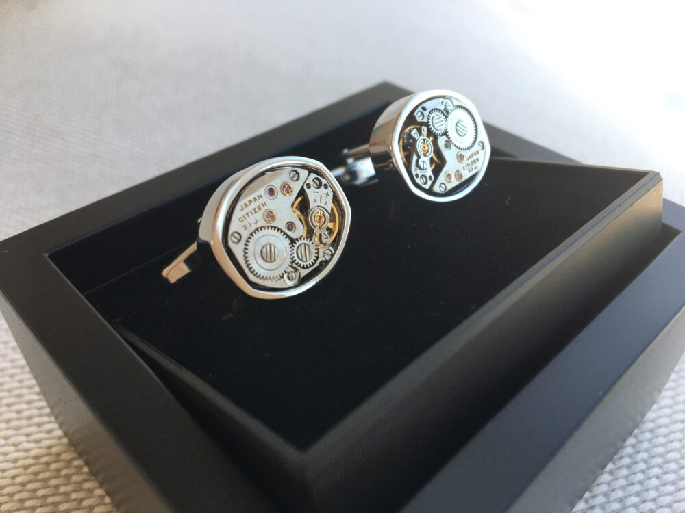 Cufflinks Made With Real Citizen Watch Movements, Oval Shape, 10x14mm Vintage Steampunk Hand Cufflinks, Cufflinks