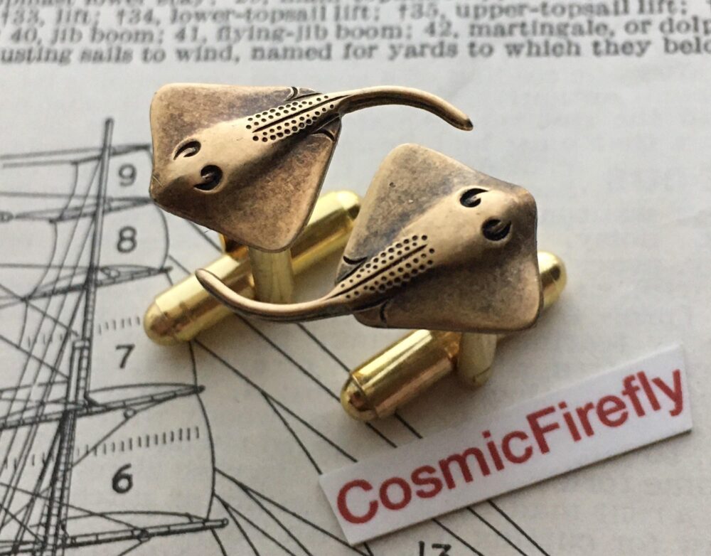 Manta Ray Cufflinks Nautical Bat Fish Ocean Sealife Stingray Vintage Inspired Brass Victorian Steampunk Style Cuff Links & Accessories