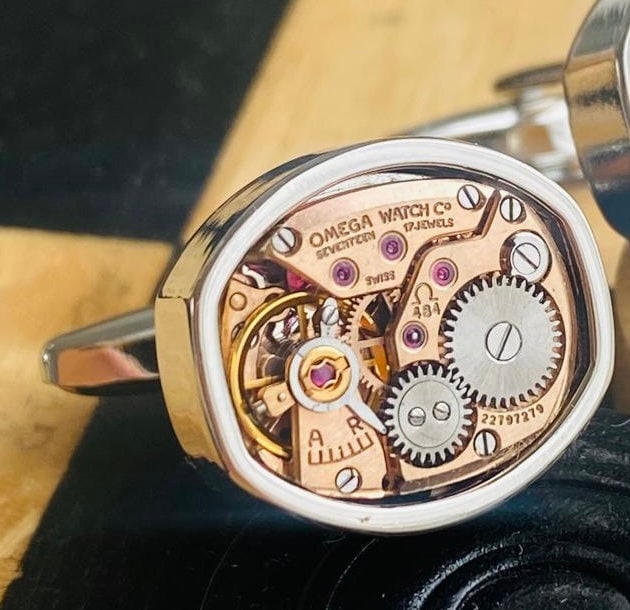 Cufflinks Made With Genuine Omega Movements, Real Watch Movement Cufflinks, Unique Steampunk Gift, Vintage Movements Cuff Links
