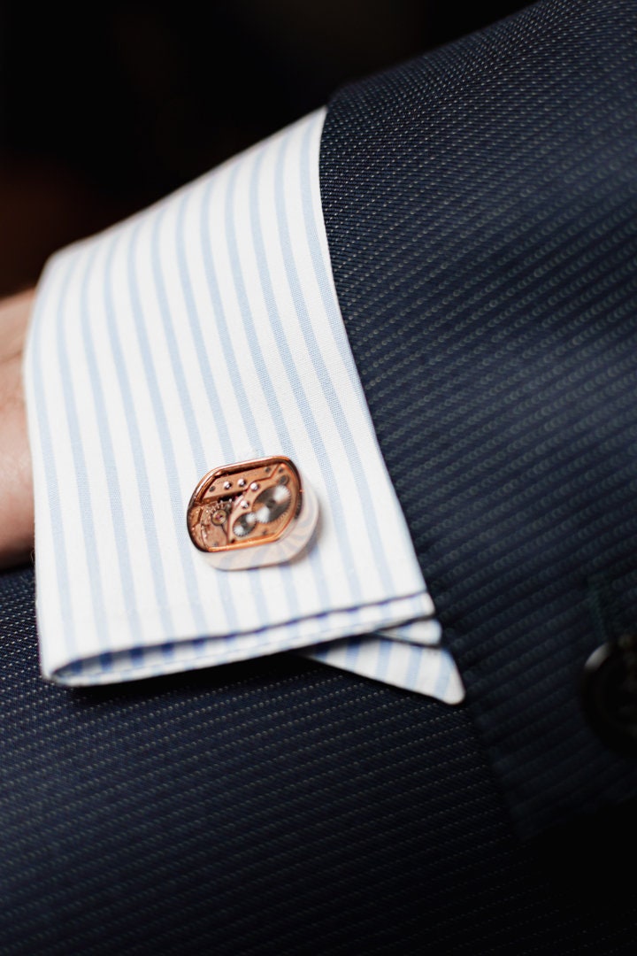 Cufflinks Made With Real Omega Cal.244 Watch Movements, 12x17mm Vintage Steampunk Hand Cufflinks