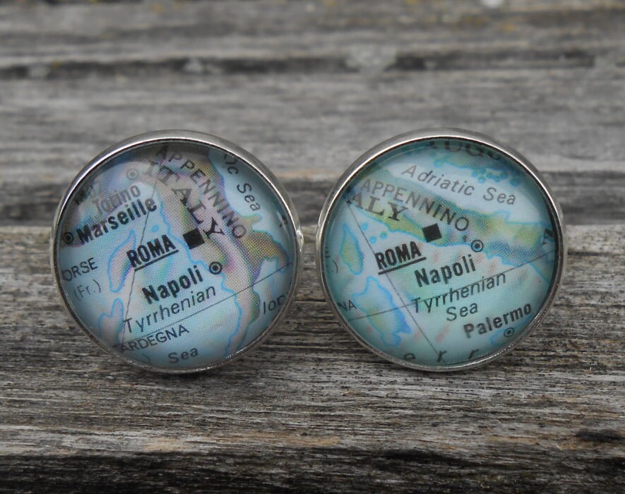 Vintage Map Rome, Italy Cufflinks. Unique Gift, Wedding, Groom, Birthday, Custom Orders Welcome. Travel