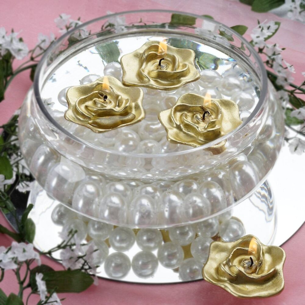 Gold Rose Flower Floating Candles, Candles For Table Decor, Home Candle Gift, Party Favors, - 4 Pack