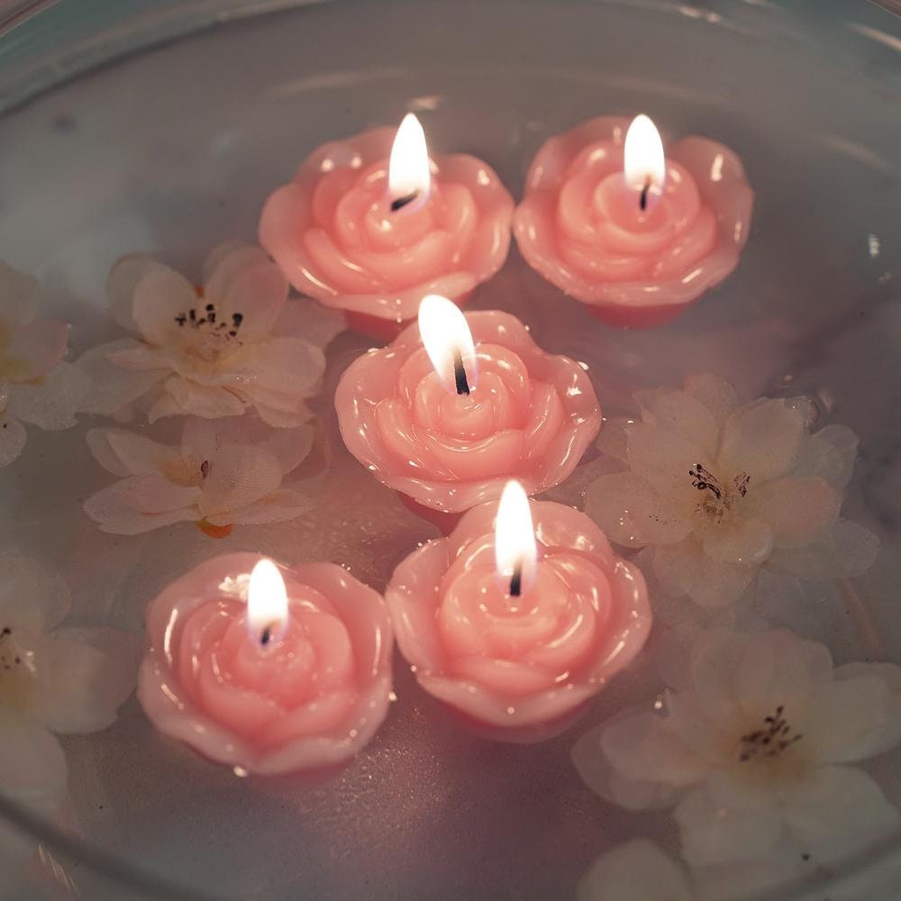 1" Pink Mini Rose Flower Floating Candles, Candles For Table Decor, Home Dinner Decor - 12 Pack