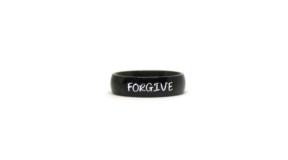 Forgive Ring, Black Personalized Name Ring Band, Religious Jewelry, Custom Men's Unisex Father's Day